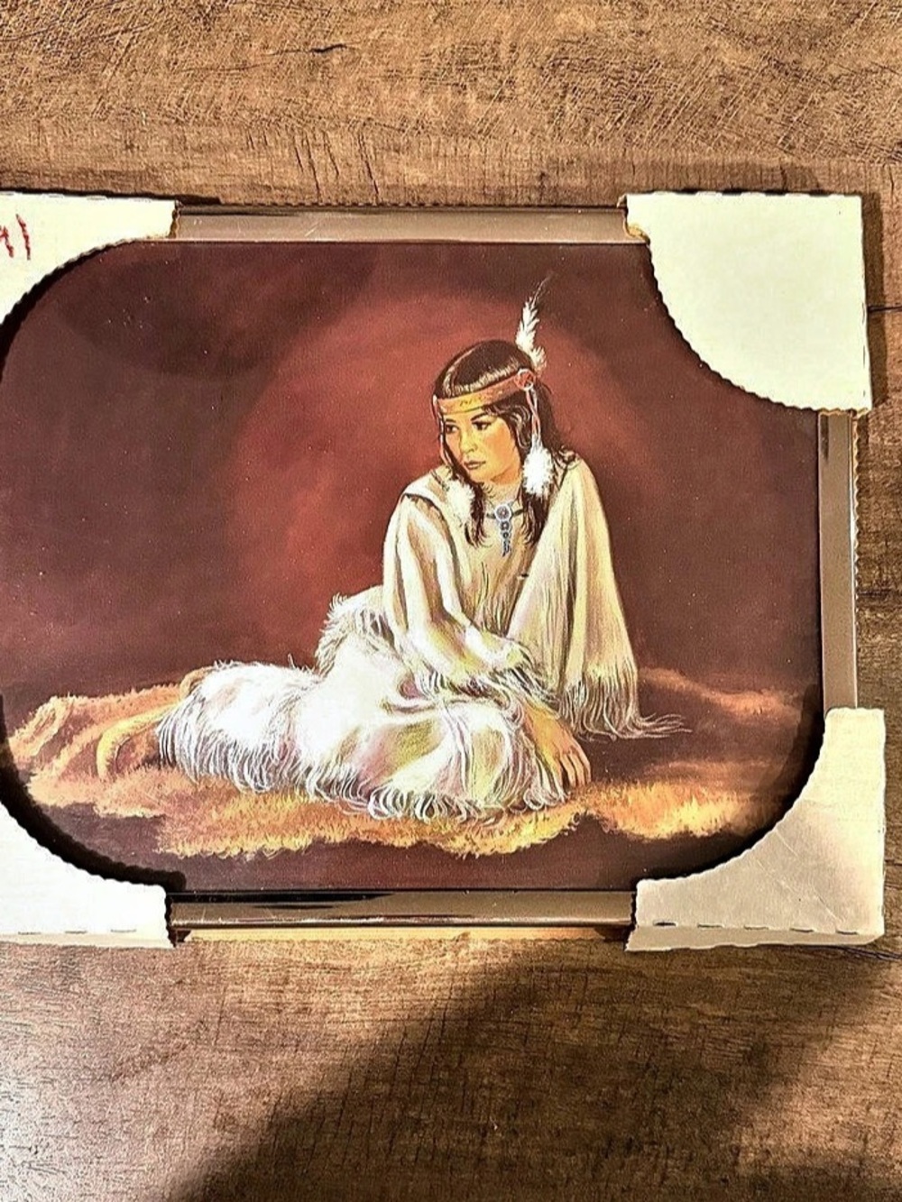Vintage Native American Woman Framed Art Print – 10” x 8” Southwestern Boho Deco